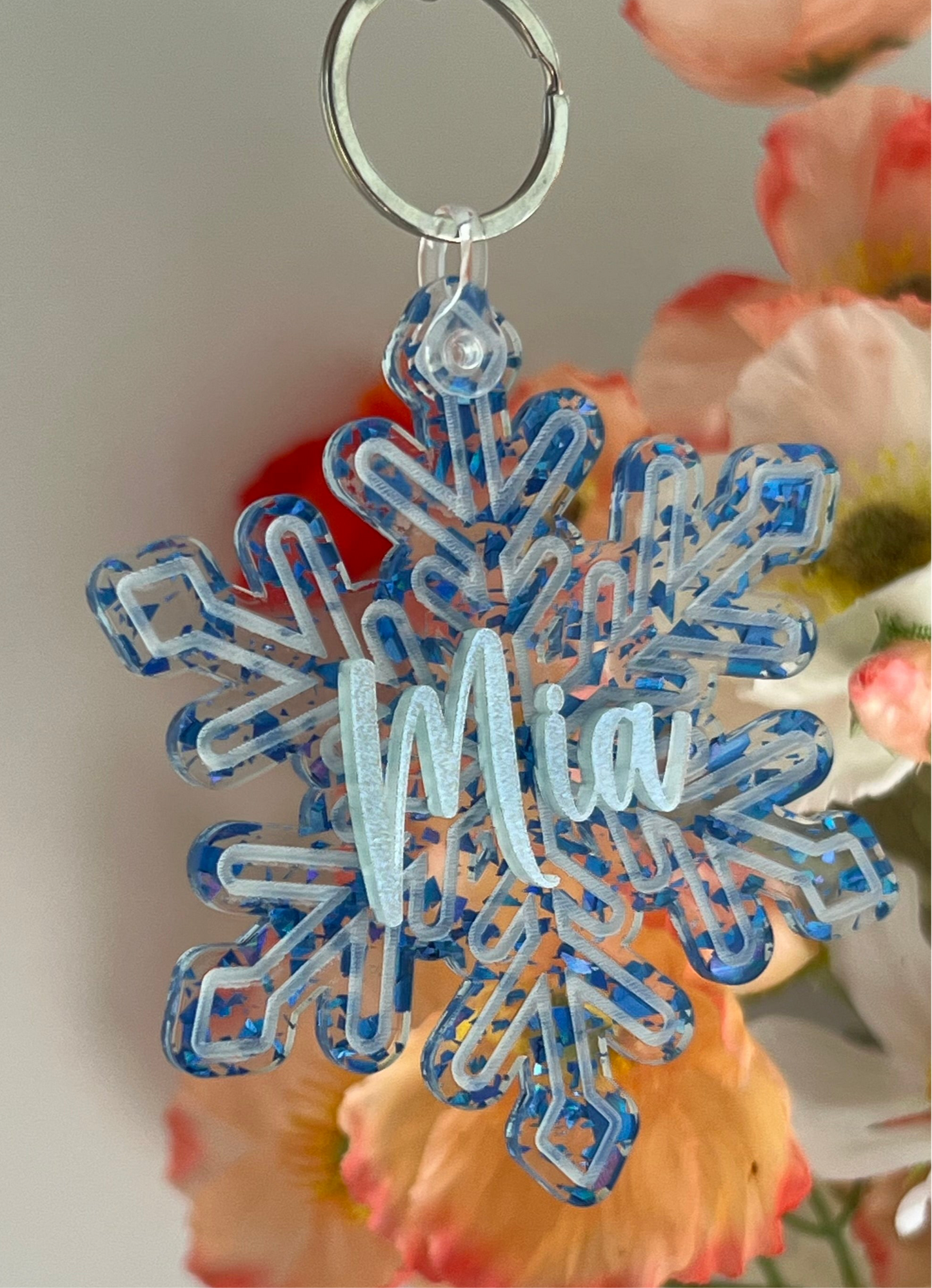 SnowFlake Bag Tag with acrylic name