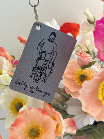 Stainless style key ring with personalised message and outlined photo