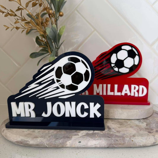 Decorative sign with soccer ball design for teacher gift